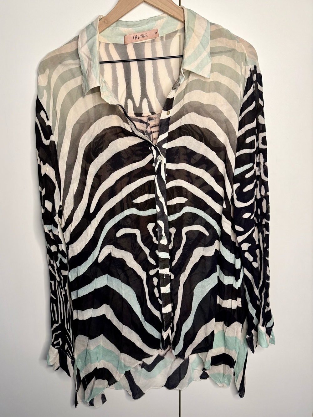 Cavalli STYLE Tiger Print Button Front Shirt Black & Mint Tiger on Back